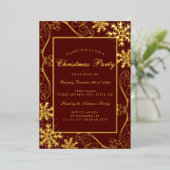 赤い金ゴールド渦雪片フレームクリスマスパーティー 箔招待状 (立ち正面)