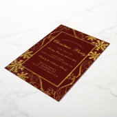 赤い金ゴールド渦雪片フレームクリスマスパーティー 箔招待状 (回転した状態)