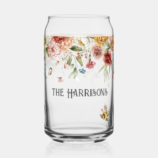 赤い金ゴールド牡丹フローラドロップのファミリ名 ガラス缶 (正面)