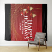 赤い金ゴールド玉エレガントリボンクリスマス  タペストリー (インサイチュ(横))