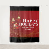 赤い金ゴールド玉エレガントリボンクリスマス  タペストリー (正面)