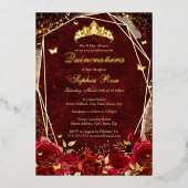 赤い金ゴールド王室のフローラバタフライティアラキンセアニェラ 箔招待状 (正面)
