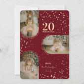 赤い金ゴールド紙吹雪アーチ家族の写真クリスマスホール シーズンカード (正面)