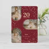 赤い金ゴールド紙吹雪アーチ家族の写真クリスマスホール シーズンカード (スタンド正面)