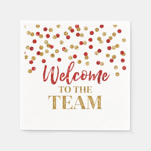 赤い金ゴールド紙吹雪チームナプキンスへようこそ スタンダードカクテルナプキン (正面)