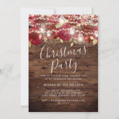 赤い金ゴールド素朴の葉ライトクリスマスパーティー 招待状 (正面)