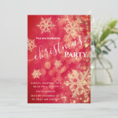 赤い金ゴールド《写真》ぼけ味輝く雪片クリスマスパーティー 招待状 (スタンド正面)