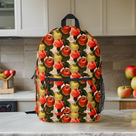 赤い金ゴールドApple Harvestパターンヴィンテージ手書き プリントバックパック