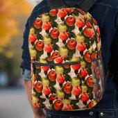 赤い金ゴールドApple Harvestパターンヴィンテージ手書き プリントバックパック