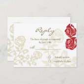 赤い金バラは平らなカードを答えます 出欠カード (正面/裏面)