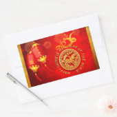 赤い金ランタンの中国の馬の切り絵 2026年 赤い金 長方形シール (封筒)