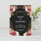 赤い金彩の水彩花の招待状 招待状 (スタンド正面)