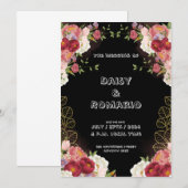 赤い金彩の水彩花の招待状 招待状 (正面/裏面)