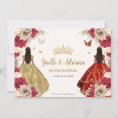 赤い金色のバラの花の双子 15歳の誕生日 クイーンセニョーラ 15歳 XV 招待状 (裏面)