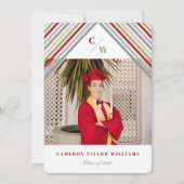 赤い金色の斜めストライプのモダンな卒業パーティー 招待状 (正面)