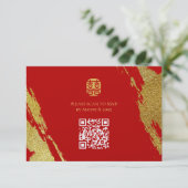 赤い金色の書道筆のストローク 中国式結婚式 出欠カード (スタンド正面)