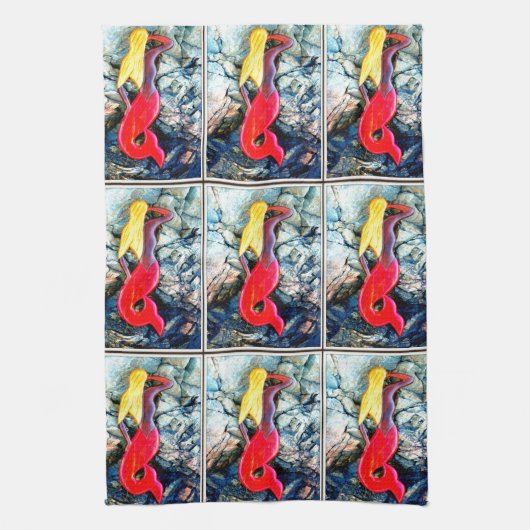 赤い金髪の人魚 キッチンタオル (縦)