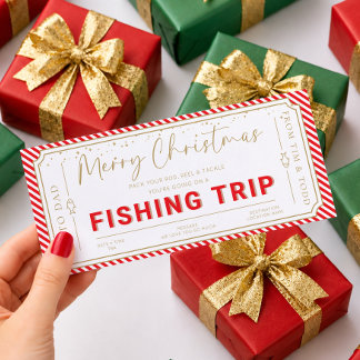 赤い釣り旅行のクリスマスギフト券カード 招待状