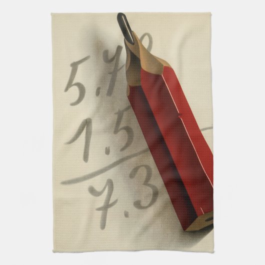 赤い鉛筆と数学の方程式、ヴィンテージ ビジネス キッチンタオル (縦)