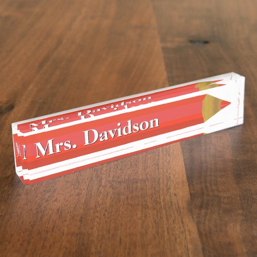 赤い鉛筆の先生のカスタムな机用ネームプレート デスクネームプレート (側面)