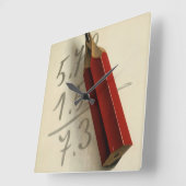 赤い鉛筆を使った数学の方程式、ヴィンテージ ビジネス スクエア壁時計 (傾斜)