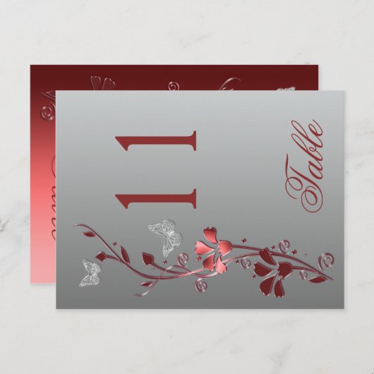 赤い銀のフローラと蝶のテーブル番号 ポストカード (正面/裏面)