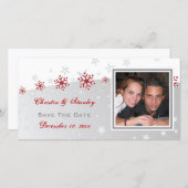 赤い銀の灰色の雪の結晶の結婚式の日付を保存 セーブザデート (正面/裏面)