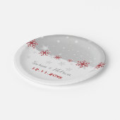 赤い銀の灰色の雪モダン結婚片 ペーパープレート (アングル)
