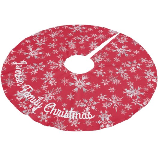 赤い銀の雪のメッセージパーソナライズされた ブラッシュドポリエステルツリースカート (アングル)