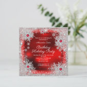 赤い銀の雪の結晶のホリデー誕生日パーティー 招待状 (スタンド正面)