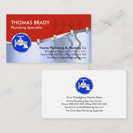 赤い銀色の水道管加熱矢印 名刺 (正面/裏面)