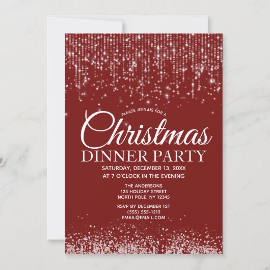 赤い銀製のひもはクリスマスのディナー・パーティをつけます 招待状 (正面)