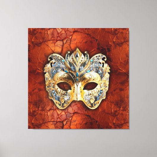 赤い錆の背景に豪華なベネチアンマスク キャンバスプリント (正面)
