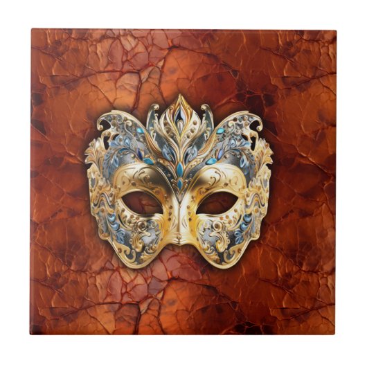 赤い錆の背景に豪華なベネチアンマスク タイル (正面)