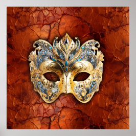 赤い錆の背景に豪華なベネチアンマスク ポスター