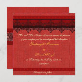 赤い錦ヒンズー結婚の花 招待状 (正面/裏面)