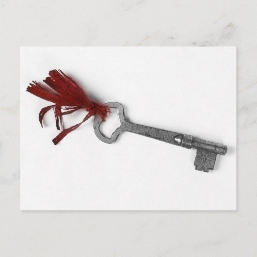 赤い鍵付き古いリボン ポストカード (正面)
