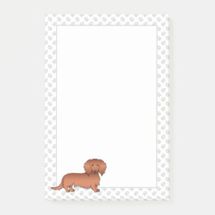 赤い長い毛のダックスフンド かわいいキャラクター犬と足跡 ポストイット