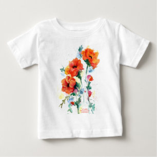 赤い長い茎のケシの水色 ベビーTシャツ