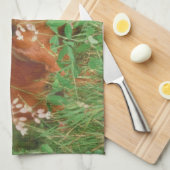 赤い長い髪のダックスフント犬の台所タオル キッチンタオル (四つ折り)