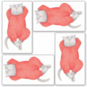 赤い長ジョンの猫 8"X8" ビニールステッカー シール (正面)