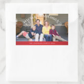 赤い長方形メリークリスマスフォトシール 長方形シール (バッグ)