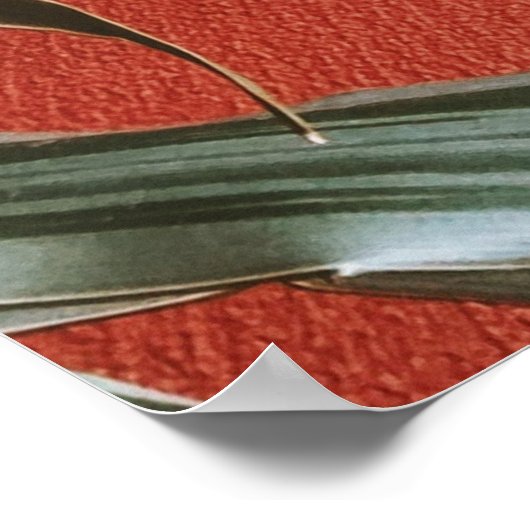 赤い長椅子に緑の植物 ポスター (角)