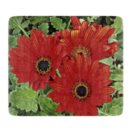 赤い開花の3つ カッティングボード (正面)