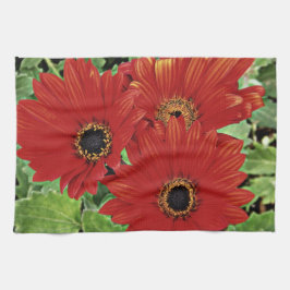 赤い開花の3つ キッチンタオル