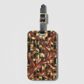 赤い開花オンゴールデングリッド ラゲッジタグ (正面縦)