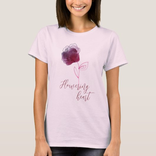 赤い開花ハート Tシャツ (正面)