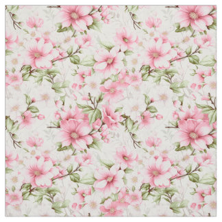 赤い開花：ピンクの花の交響曲 ファブリック