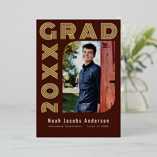 赤い院外箔卒業写真のお知らせ 箔招待状 (立ち正面)