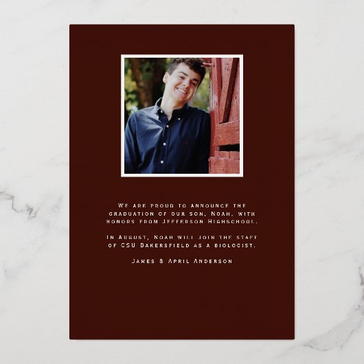 赤い院外箔卒業写真のお知らせ 箔招待状 (裏面)